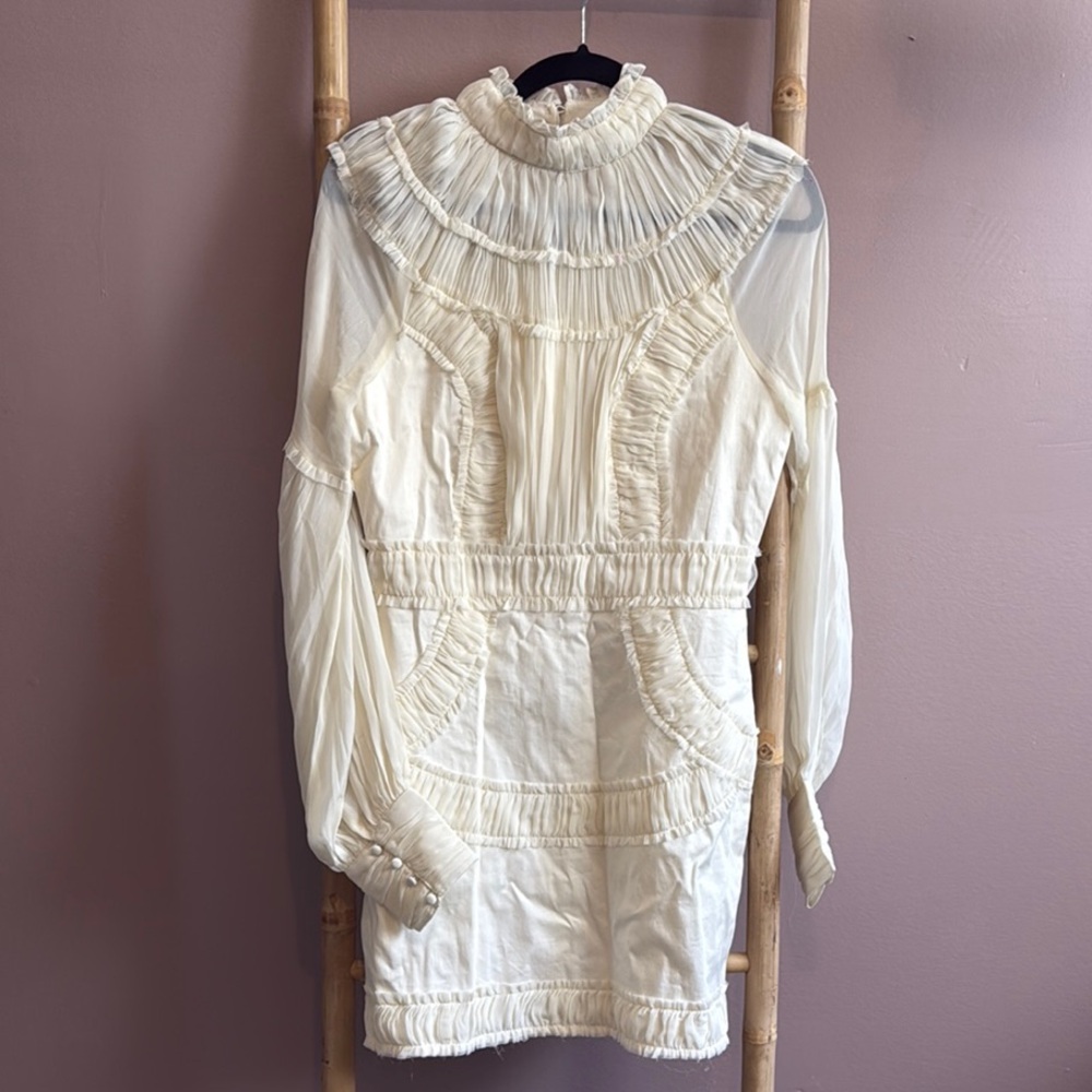 NWOT ASOS Cream Ruffled Long Sleeve Dress